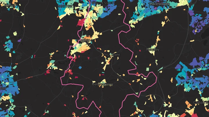 House price heatmap showing property values across Hagley
