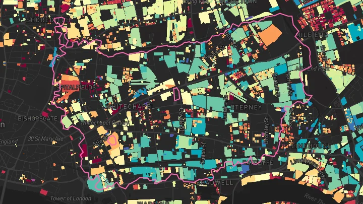 House price heatmap showing property values across Aldgate