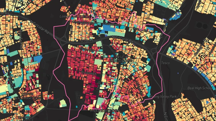 House price heatmap showing property values across South Woodford