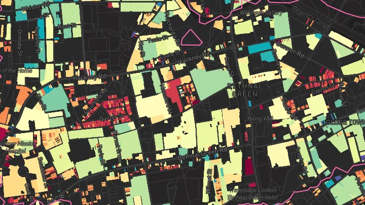 House price heatmap showing property values across Bethnal Green