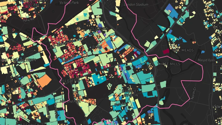 House price heatmap showing property values across Mile End