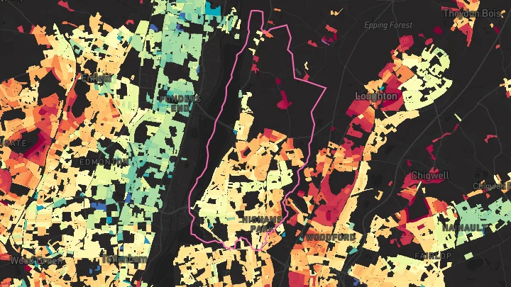 House price heatmap showing property values across Chingford