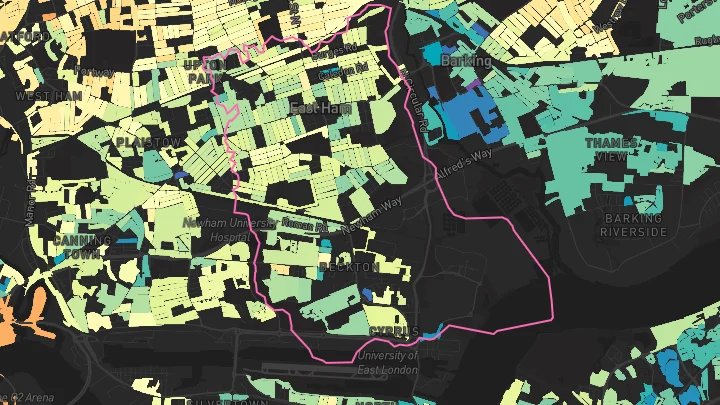 House price heatmap showing property values across East Ham