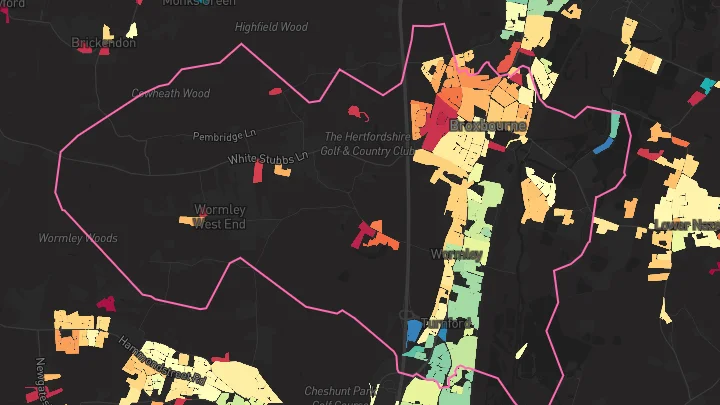 House price heatmap showing property values across Broxbourne
