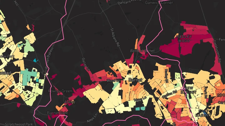 House price heatmap showing property values across Barnet