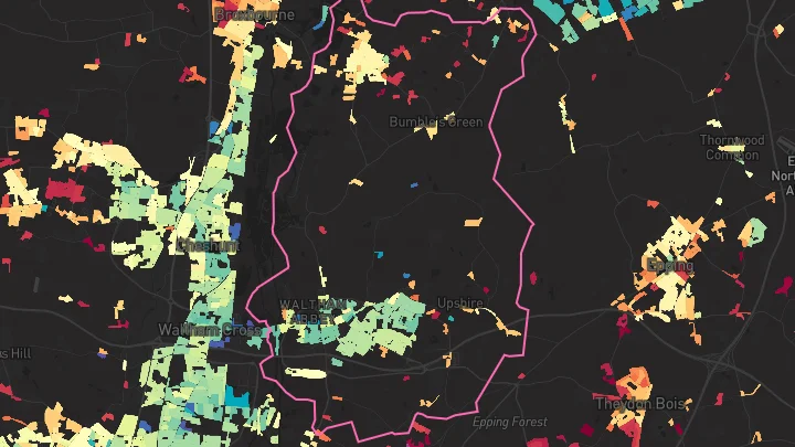 House price heatmap showing property values across Waltham Abbey