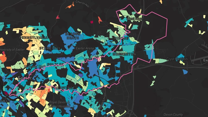 House price heatmap showing property values across Exeter