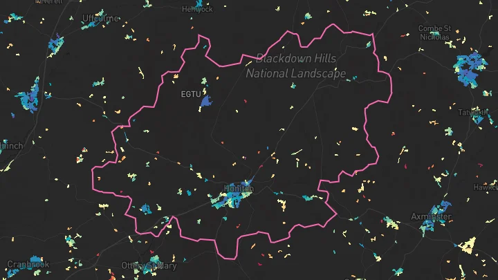 House price heatmap showing property values across Honiton