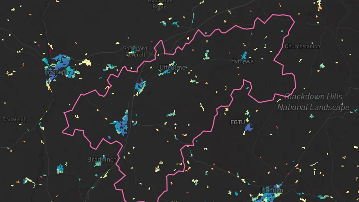 House price heatmap showing property values across Cullompton