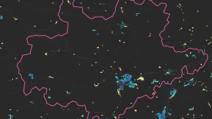 House price heatmap showing property values across Tiverton