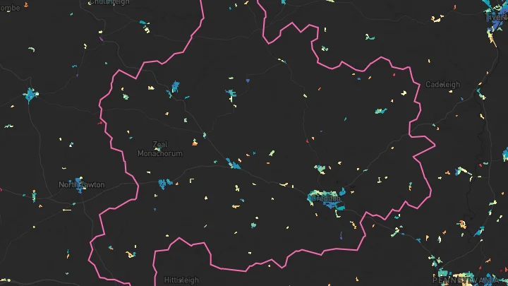 House price heatmap showing property values across Crediton