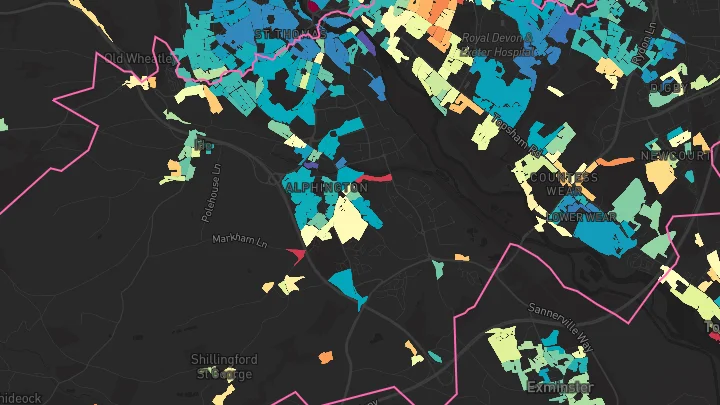 House price heatmap showing property values across Exeter