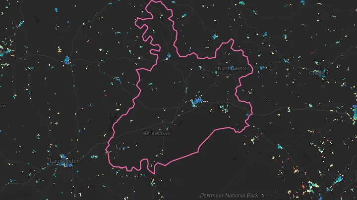 House price heatmap showing property values across Okehampton