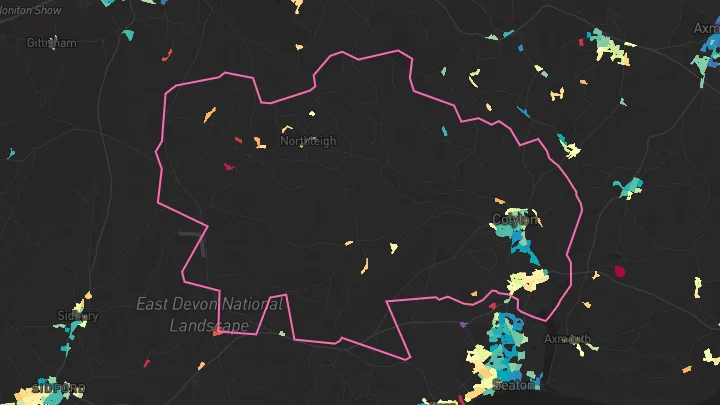 House price heatmap showing property values across Colyford