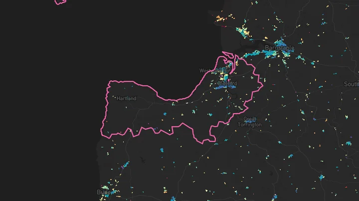 House price heatmap showing property values across Bideford