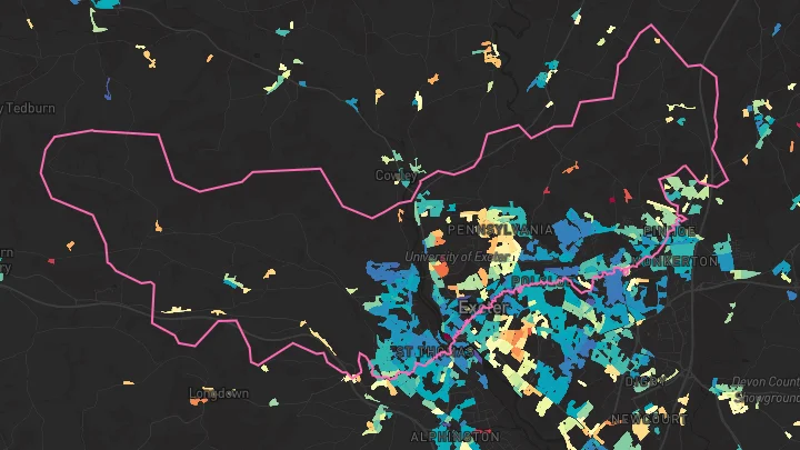 House price heatmap showing property values across Exeter