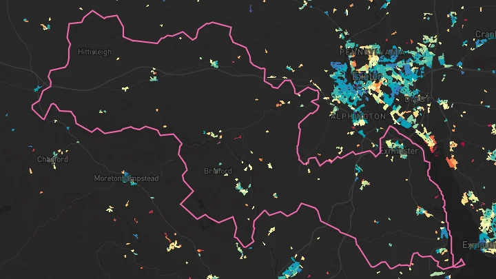 House price heatmap showing property values across Exminster