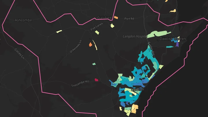 House price heatmap showing property values across Dawlish
