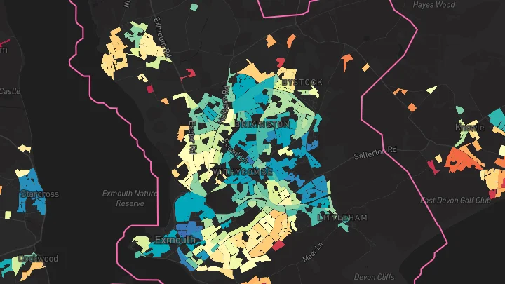 House price heatmap showing property values across Exmouth
