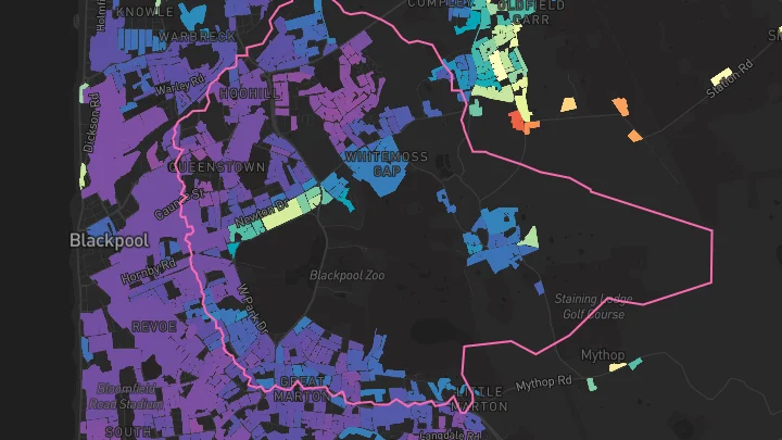 House price heatmap showing property values across Blackpool