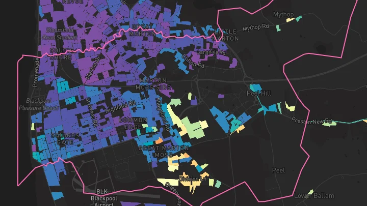 House price heatmap showing property values across Blackpool