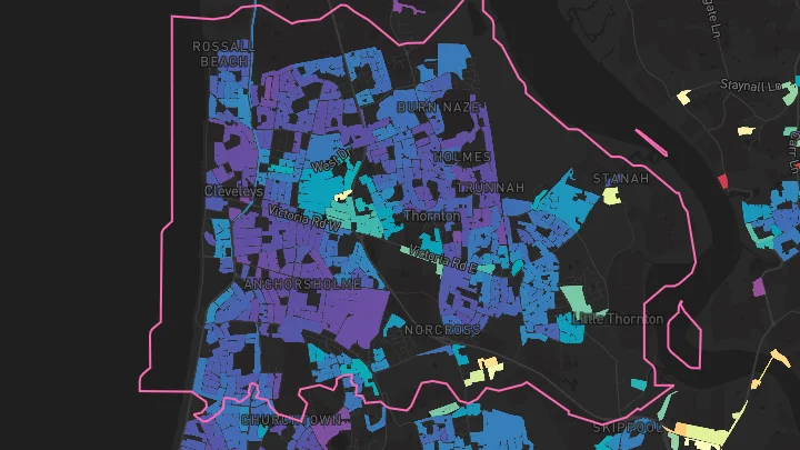 House price heatmap showing property values across Thornton-Cleveleys