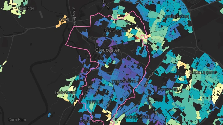 House price heatmap showing property values across Gloucester