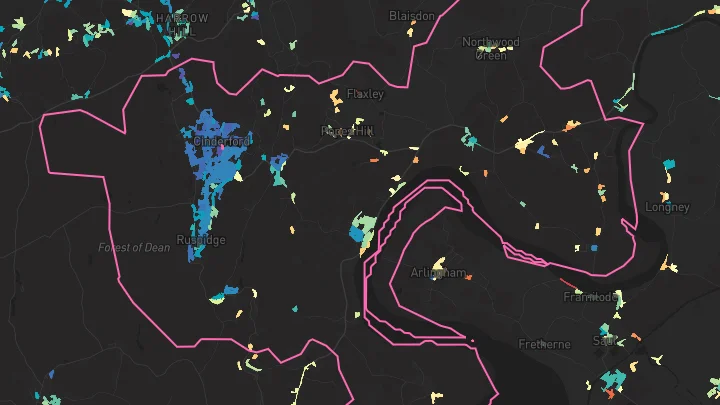 House price heatmap showing property values across Cinderford