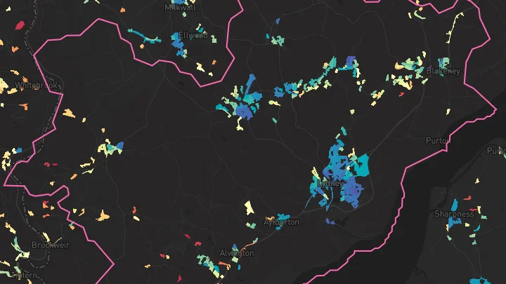 House price heatmap showing property values across Lydney