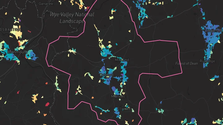 House price heatmap showing property values across Coleford