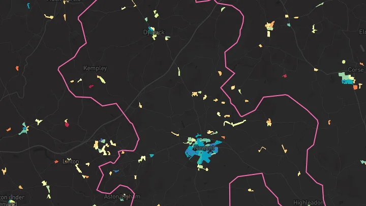 House price heatmap showing property values across Newent