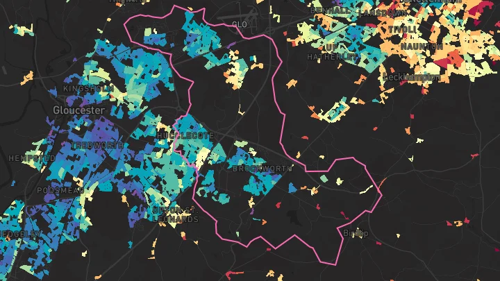 House price heatmap showing property values across Churchdown