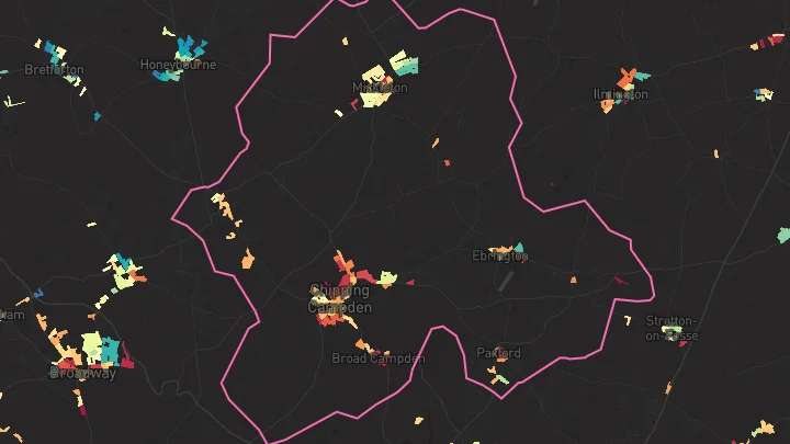 House price heatmap showing property values across Mickleton