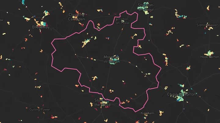 House price heatmap showing property values across Blockley
