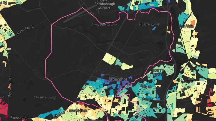 House price heatmap showing property values across Aldershot