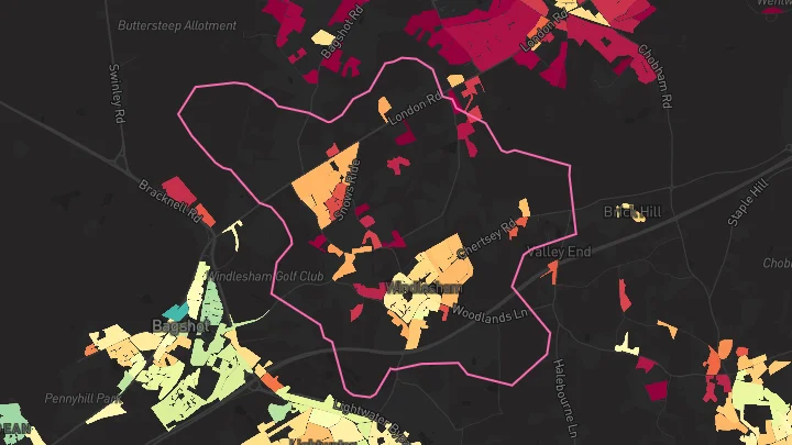 House price heatmap showing property values across Windlesham