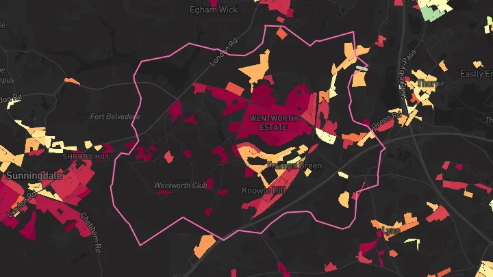 House price heatmap showing property values across Virginia Water