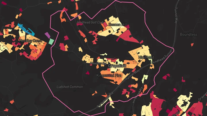 House price heatmap showing property values across Grayshott