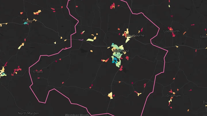 House price heatmap showing property values across Midhurst