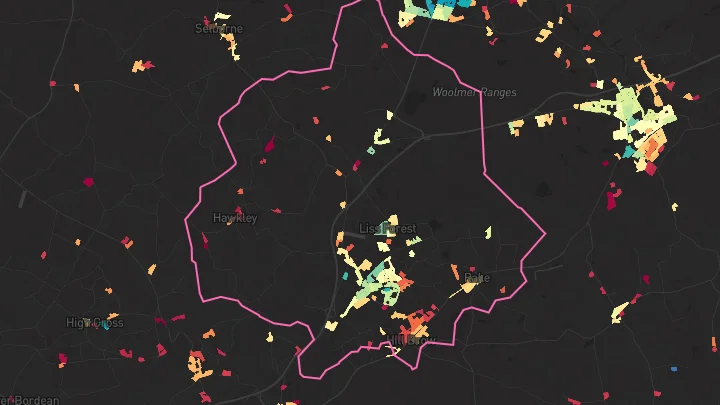 House price heatmap showing property values across Liss