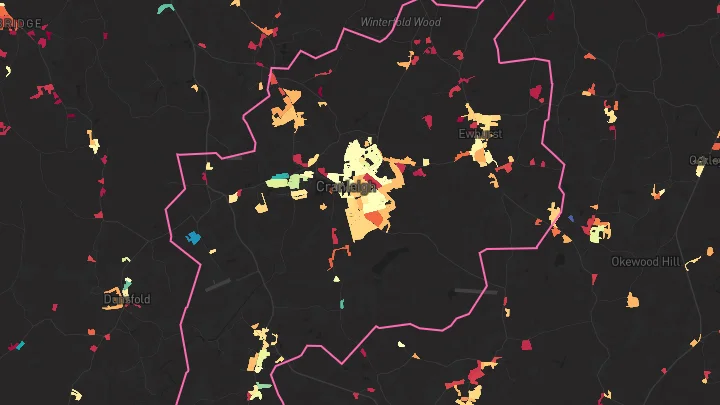 House price heatmap showing property values across Cranleigh
