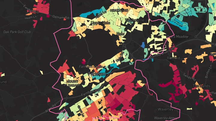 House price heatmap showing property values across Farnham
