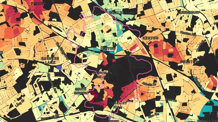 House price heatmap showing property values across Harrow