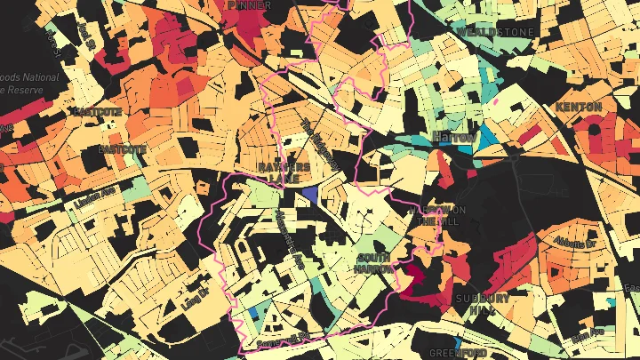 House price heatmap showing property values across Harrow
