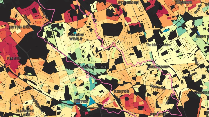 House price heatmap showing property values across Harrow