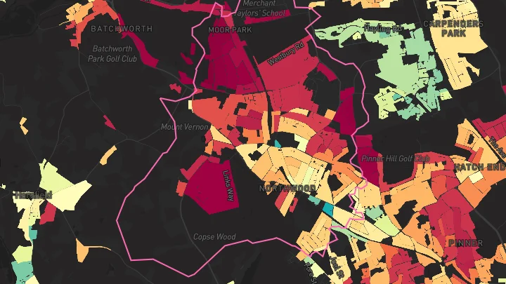 House price heatmap showing property values across Northwood