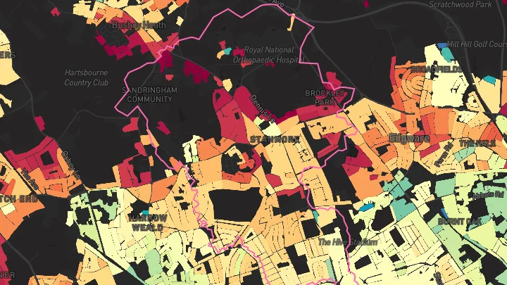 House price heatmap showing property values across Stanmore