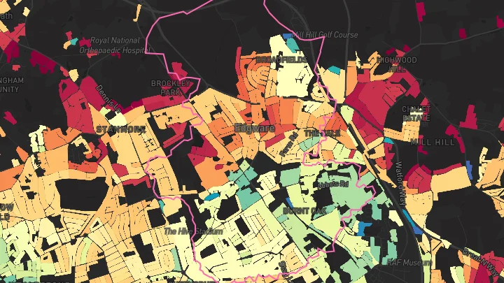 House price heatmap showing property values across Edgware