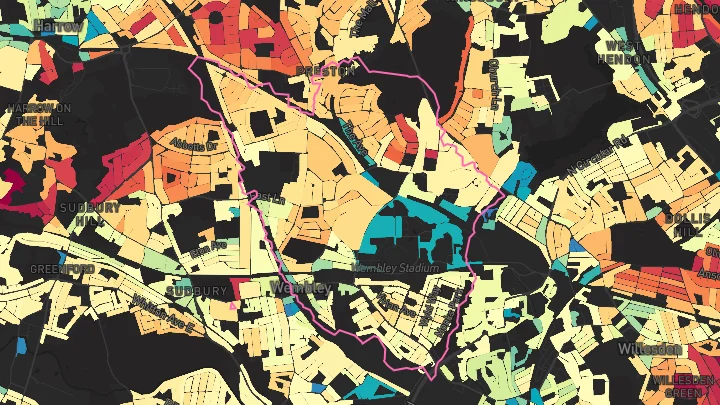 House price heatmap showing property values across Wembley