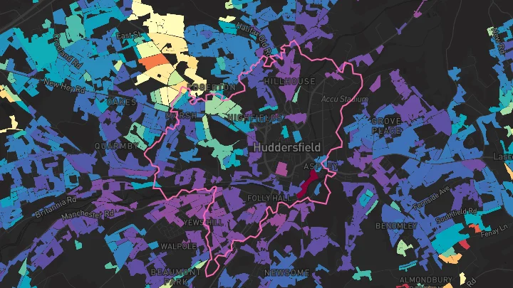 House price heatmap showing property values across Huddersfield